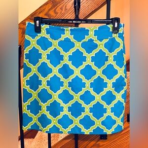 Skirtin Around Golf- Pickle ball Skirt short Aqua  Green geo Print SZ. 8